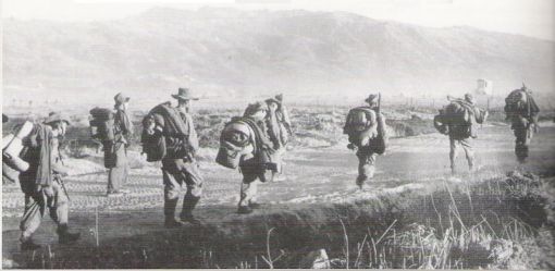 The French at the floor of the valley, and Viet Minh on the mountains in the background